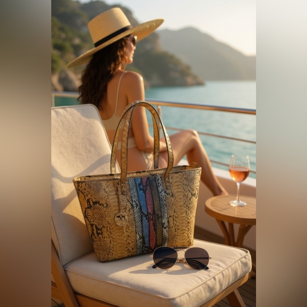 Badgley Mischka Studio Vegan Leather Python Tote … - image 12